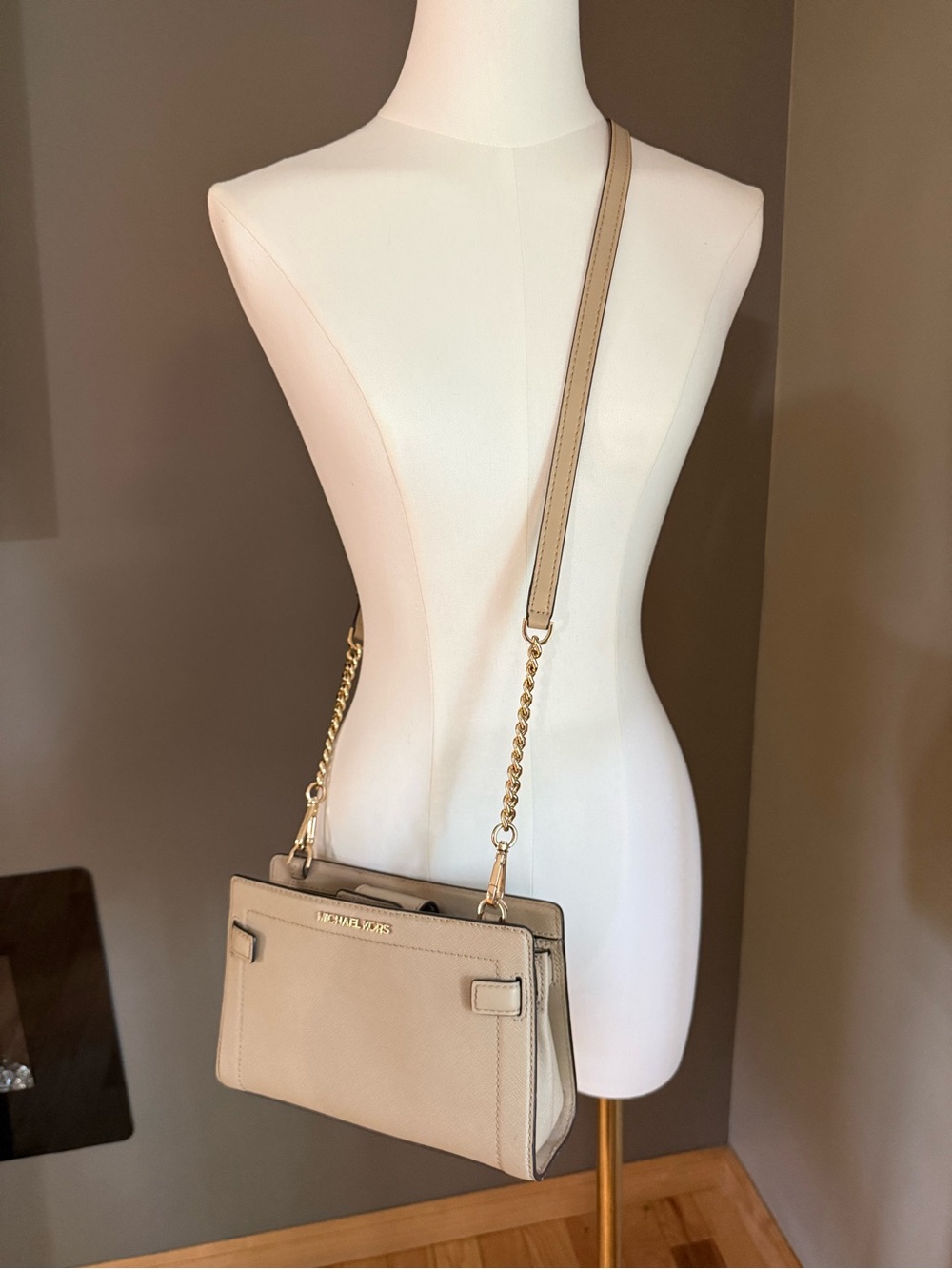 Michael Kors Taupe Crossbody Bag with Gold Chain